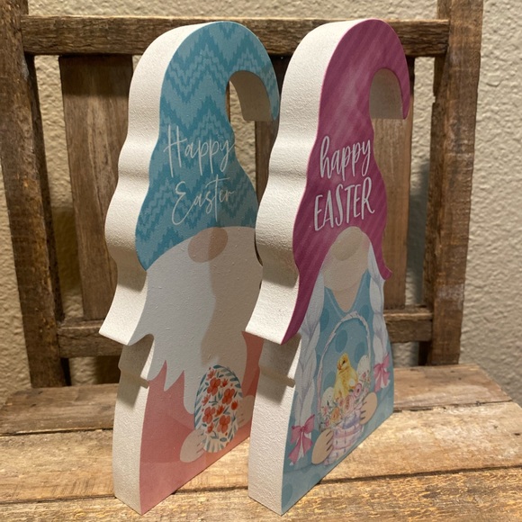 Easter Gnomes Signs For Tier Tray Decor Set Of 2, Happy Easter Gnomes Wood Signs - Picture 5 of 15